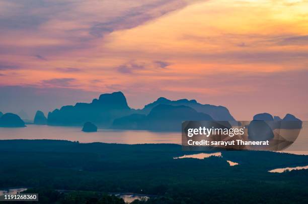 samet nang phi phang nga province thailand sea and mountain views in the morning - phatthalung province stock-fotos und bilder