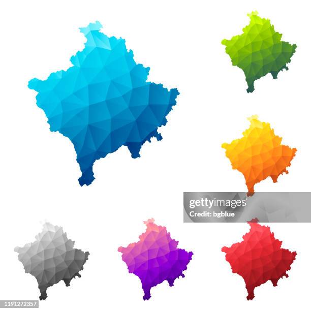 kosovo map in low poly style - colorful polygonal geometric design - pristina stock illustrations