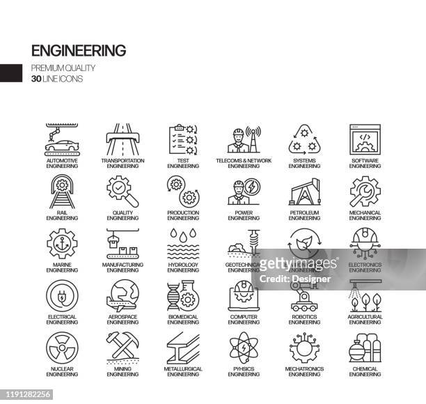 ilustrações, clipart, desenhos animados e ícones de simples conjunto de engenharia relacionadas vetores da linha vetorial. coleção de símbolos de esboço - fábrica petroquímica
