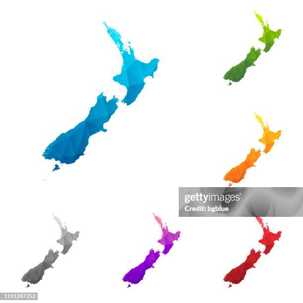 illustrations, cliparts, dessins animés et icônes de carte de la nouvelle-zélande dans le modèle de poly- - conception géométrique polygonale colorée - new zealand