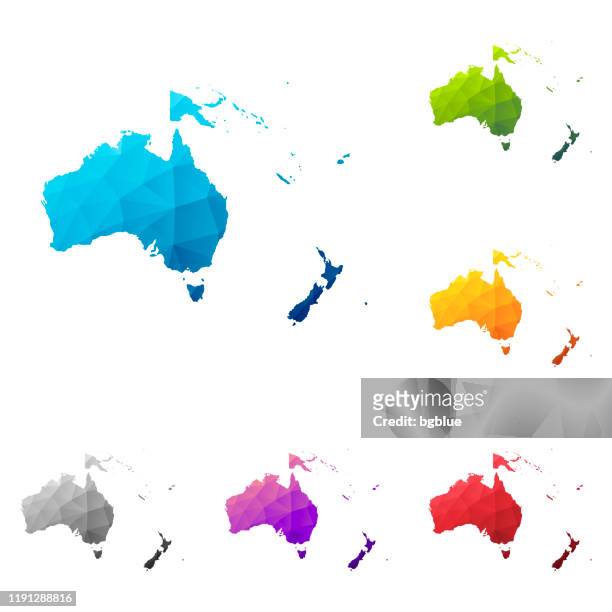 ozeanien karte im low poly stil - bunte polygonale geometrische design - australien stock-grafiken, -clipart, -cartoons und -symbole