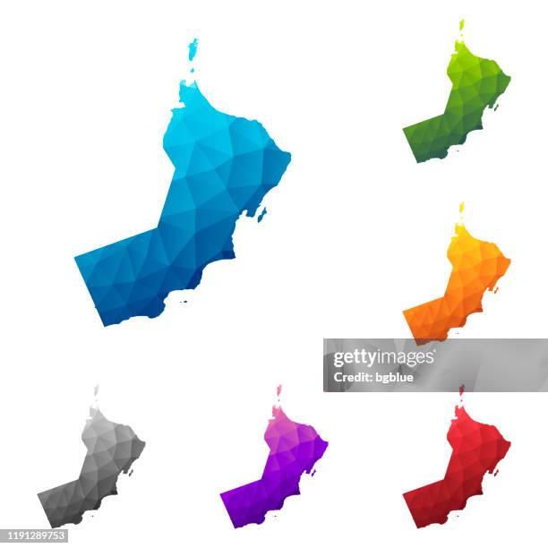 oman map in low poly style - colorful polygonal geometric design - muscat stock illustrations