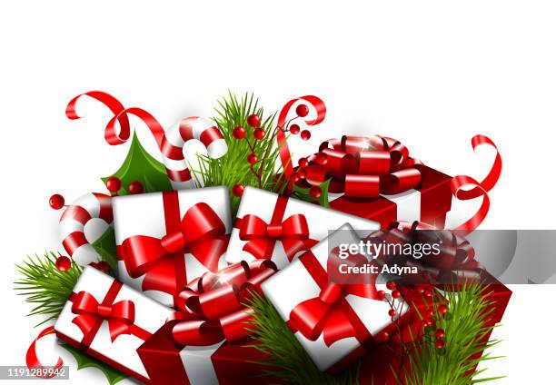 gift boxes - christmas present tree stock illustrations