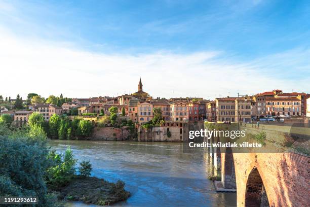 view at cathedral of saint cecilia of albi, france. early in the day and evening - casa azzurri on tour toulouse foto e immagini stock