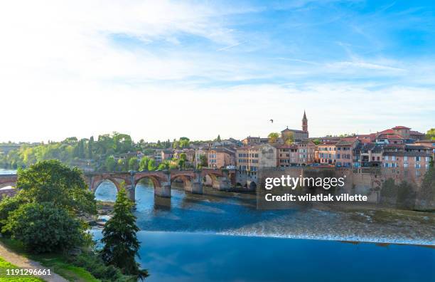 view at cathedral of saint cecilia of albi, france. early in the day and evening - albi stock pictures, royalty-free photos & images