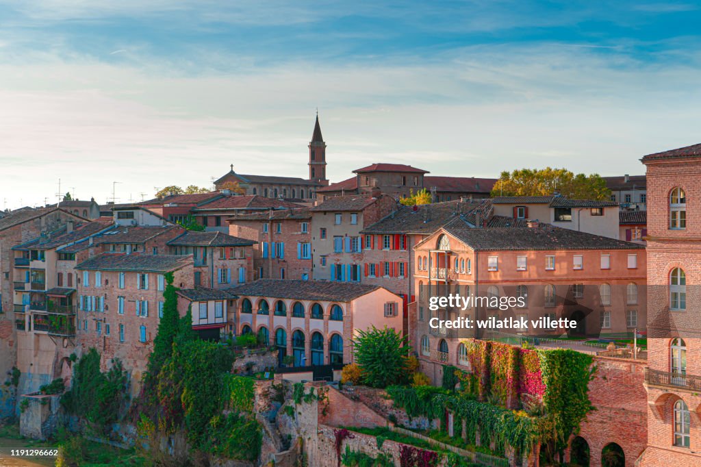 View at Cathedral of Saint Cecilia of Albi, France. Early in the day and evening