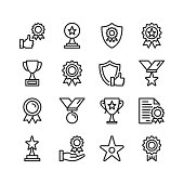 Awards line icons. Modern stroke, linear elements. Outline symbols collection. Premium quality. Pixel perfect. Vector thin line icons set