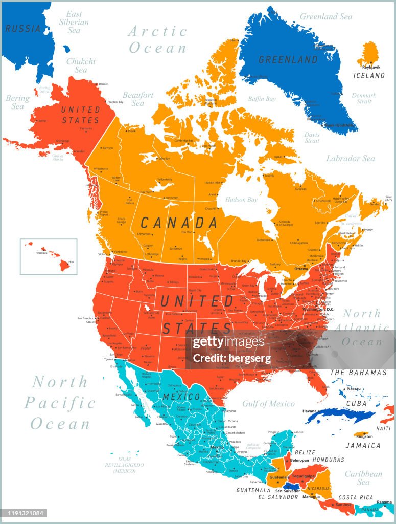 North America Colored Map Vector Illustration With United States Canada ...