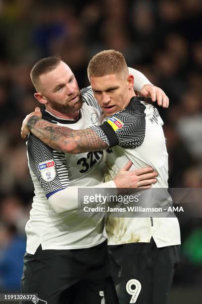 Martyn Waghorn of Derby County celebrates after scoring a goal to make it 2-1 with Wayne Rooney during the Sky Bet Championship match between Derby...