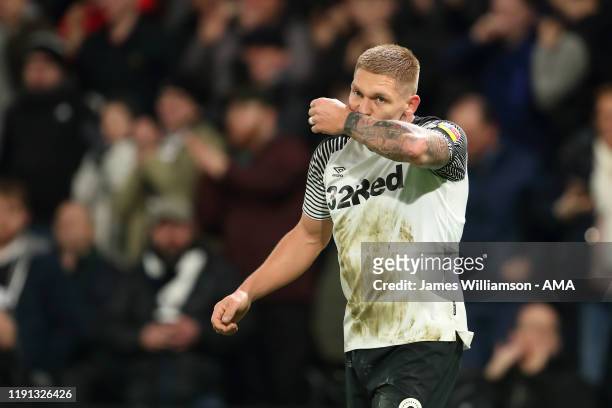 Martyn Waghorn of Derby County celebrates after scoring a goal to make it 2-1 during the Sky Bet Championship match between Derby County and Barnsley...