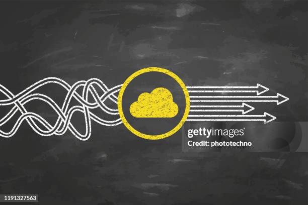 solution concept with cloud computing on blackboard background - computer solid background stock illustrations