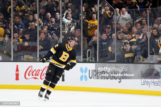 David Backes of the Boston Bruins celebrates after scoring a goal against the Montreal Canadiens during the third period at TD Garden on December 01,...