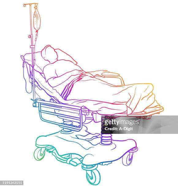 patient liegt im krankenhaus bett regenbogen - bed on white background stock-grafiken, -clipart, -cartoons und -symbole