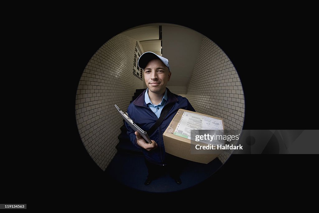 A delivery man with a package