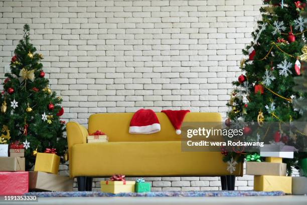 christmas decorate room - blurry living room stockfoto's en -beelden