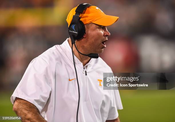 Tennessee Volunteers head coach Jeremy Pruitt coaching against the Indiana Hoosiers during the TaxSlayer Gator Bowl on January 2 at TIAA Bank Field...
