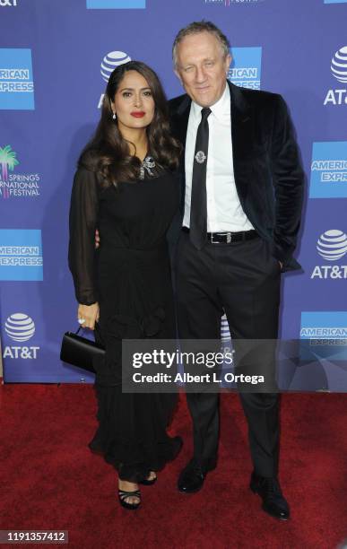 Salma Hayek and husband François-Henri Pinault arrive for the 2020 Annual Palm Springs International Film Festival Film Awards Gala held at Palm...