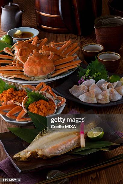 seafood of hokuriku region - chionoecetes opilio - fotografias e filmes do acervo