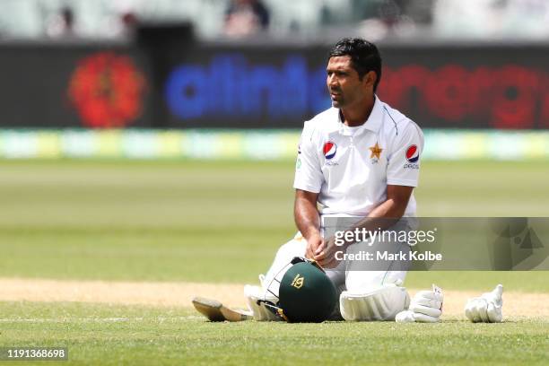 Asad Shafiq of Pakistan takes a break during day four of the Second Test match in the series between Australia and Pakistan at Adelaide Oval on...
