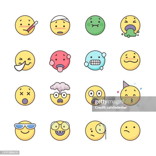 emoticons icon set - grimacing stock illustrations stock illustrations