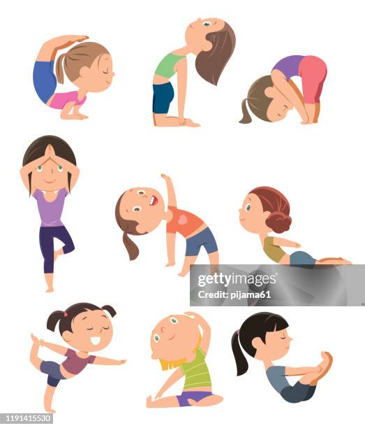 set of yoga poses - gymnastics stock illustrations