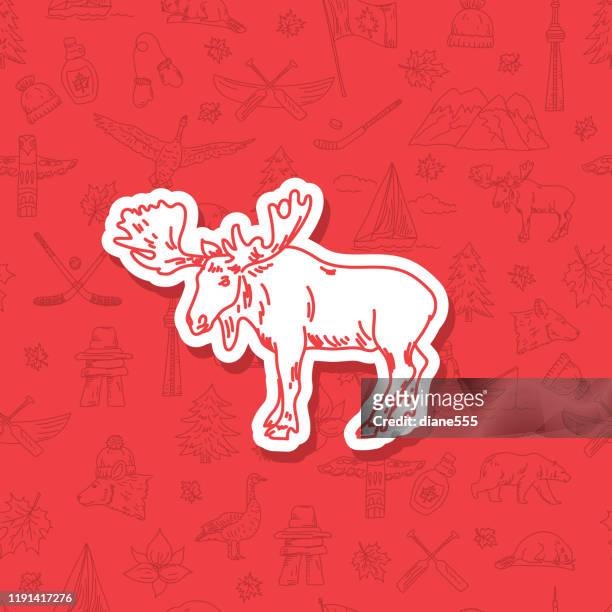 doodle canada icon on pattern background - white moose stock illustrations