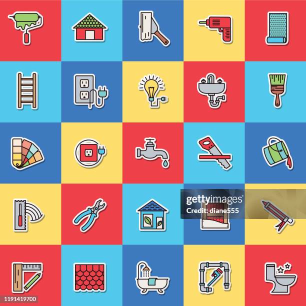 stockillustraties, clipart, cartoons en iconen met verf roller home verbetering diy pictogram sticker - paint tube