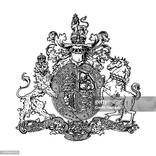 heraldry, coat of arms great britain and ireland - unicorn stock illustrations