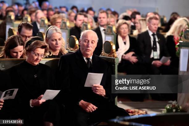 Princess Ingrid Alexandra, Queen Sonja, Crown Princess Mette-Marit and King Harald attend the funeral of Ari Behn, ex-husband of Norway's Princess...