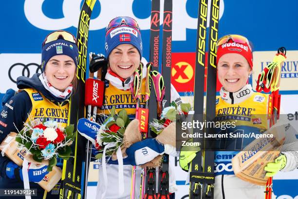 Astrid Uhrenholdt Jacobsen of Norway takes 1st place, Ebba Andersson takes 2nd place, Katharina Hennig of Germany takes 3rd place during the FIS...