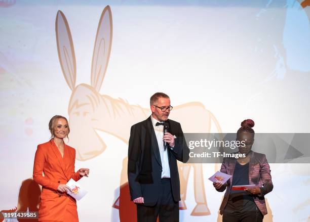 Nele Schenker, Prof. Dr. Heinz Reinders and Shary Reeves look on during the Lotte Price 2019 on November 8, 2019 in Wuerzburg, Germany.