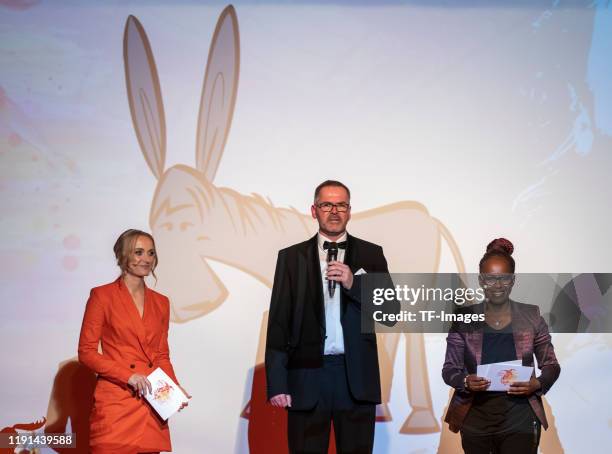 Nele Schenker, Prof. Dr. Heinz Reinders and Shary Reeves look on during the Lotte Price 2019 on November 8, 2019 in Wuerzburg, Germany.