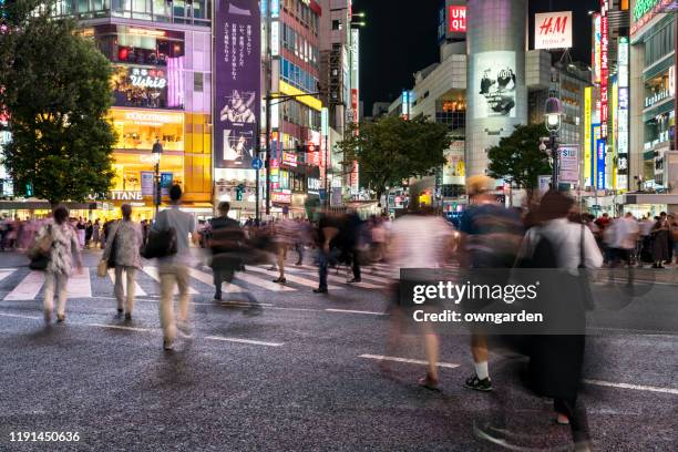 tokyo business people commuting concept japan - long exposure street stock pictures, royalty-free photos & images