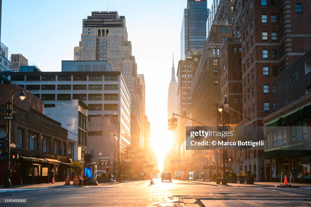 Manhattan streets at sunrise, New York City