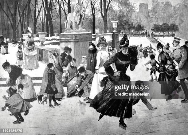 ilustraciones, imágenes clip art, dibujos animados e iconos de stock de patinaje sobre hielo en el parque - 1887