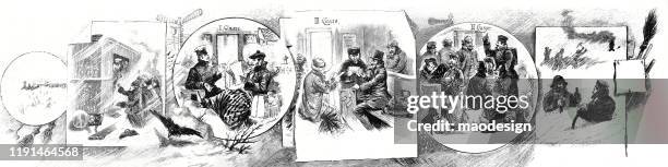 difference between traveling 1st and other classes in victorian time - first class train stock illustrations