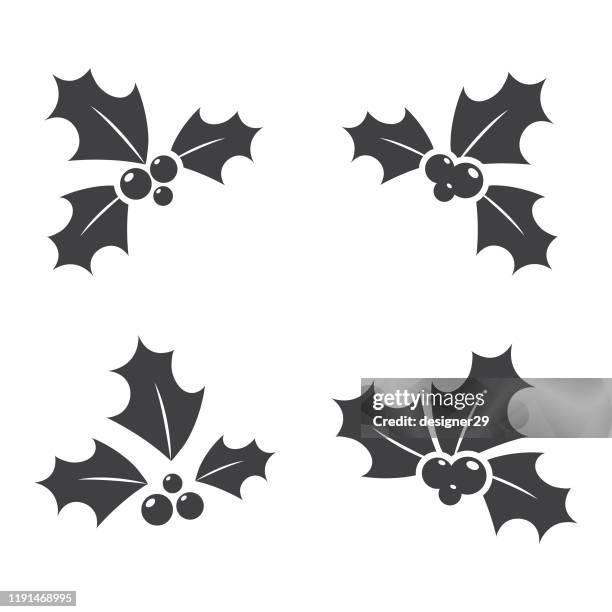 christmas holly icon set vector design. - holly stock illustrations