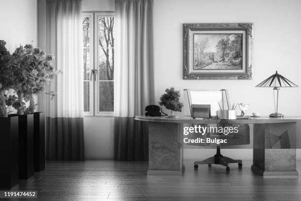 art deco home office (noir) - bonsai tree office stock pictures, royalty-free photos & images