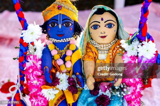 Janmashtami festival at Bhaktivedanta Manor, Watford, U.K. Krishna and Radha on a swing.