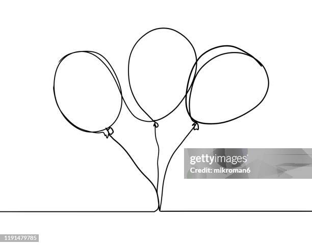 single line drawing of a balloon - christmas sketch stock-fotos und bilder