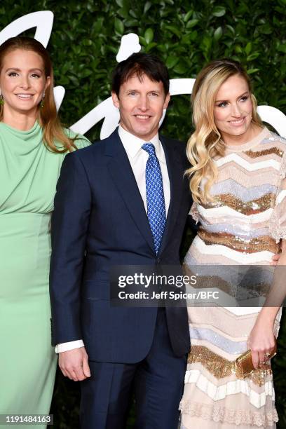 Millie Mackintosh, James Blunt and Lady Sofia Wellesley arrive at The Fashion Awards 2019 held at Royal Albert Hall on December 02, 2019 in London,...