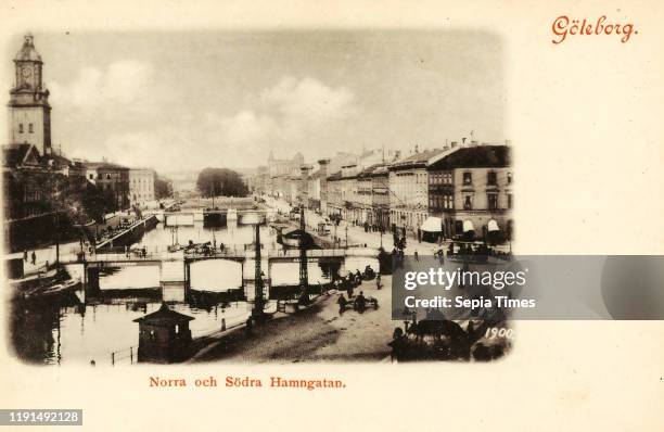 Trams in Sweden, Horse-drawn carriages in Sweden, Buildings in Goteborg Vastra Gotaland County, Kampebron, Tyska bron, Lilla Torgsbron, Goteborg,...