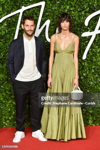 Simon Porte Jacquemus and Mica Arganaraz arrive at The Fashion Awards 2019 held at Royal Albert Hall on December 02, 2019 in London, England.