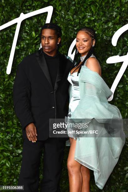 Rocky and Rihanna arrives at The Fashion Awards 2019 held at Royal Albert Hall on December 02, 2019 in London, England.