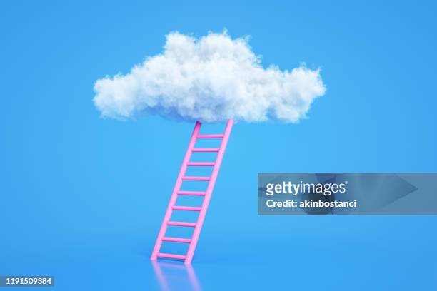 scale per le nuvole, ladder of success concept - tridimensionale foto e immagini stock