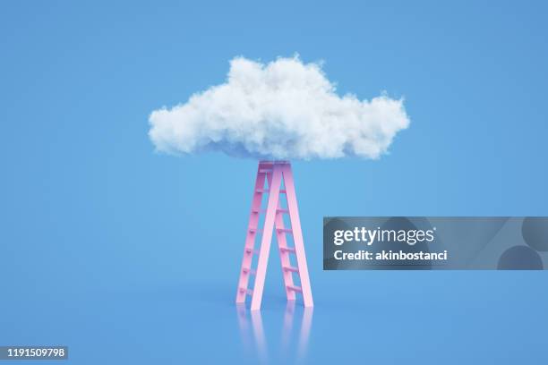 stairs to the clouds, ladder of success concept - escada objeto manufaturado imagens e fotografias de stock