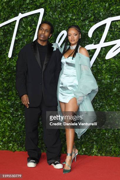 Rocky and Rihanna arrive at The Fashion Awards 2019 held at Royal Albert Hall on December 02, 2019 in London, England.