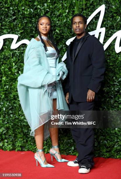 Rihanna and ASAP Rocky arrive at The Fashion Awards 2019 held at Royal Albert Hall on December 02, 2019 in London, England.