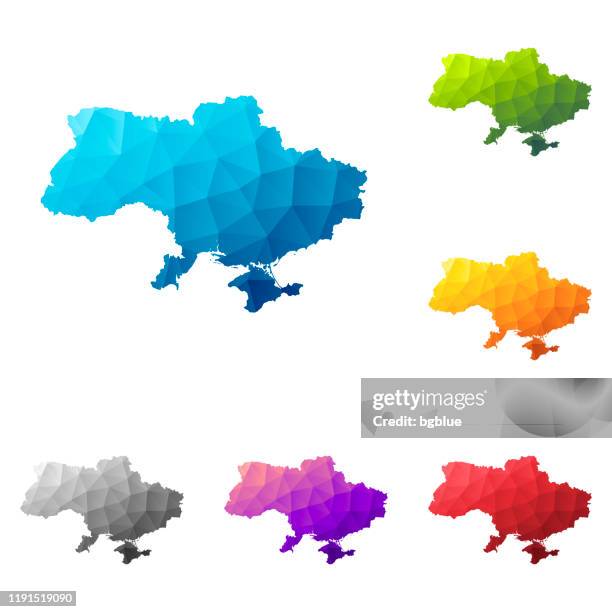 ukraine map in low poly style - colorful polygonal geometric design - kyiv space stock illustrations