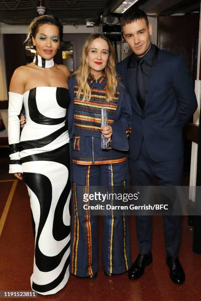 Rita Ora, Bethany Williams and Liam Payne backstage stage during The Fashion Awards 2019 held at Royal Albert Hall on December 02, 2019 in London,...